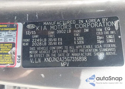 2016 Kia Soul from USA, damaged, VIN KNDJN2A25G7316898